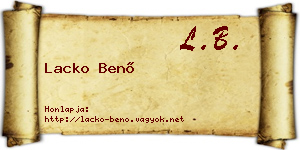 Lacko Benő névjegykártya